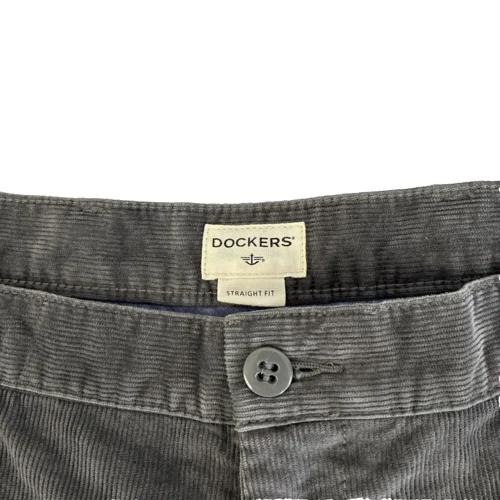 Mens Dockers Straight Fit Corduroy‎ Pants Size 36x29 Gray Preppy